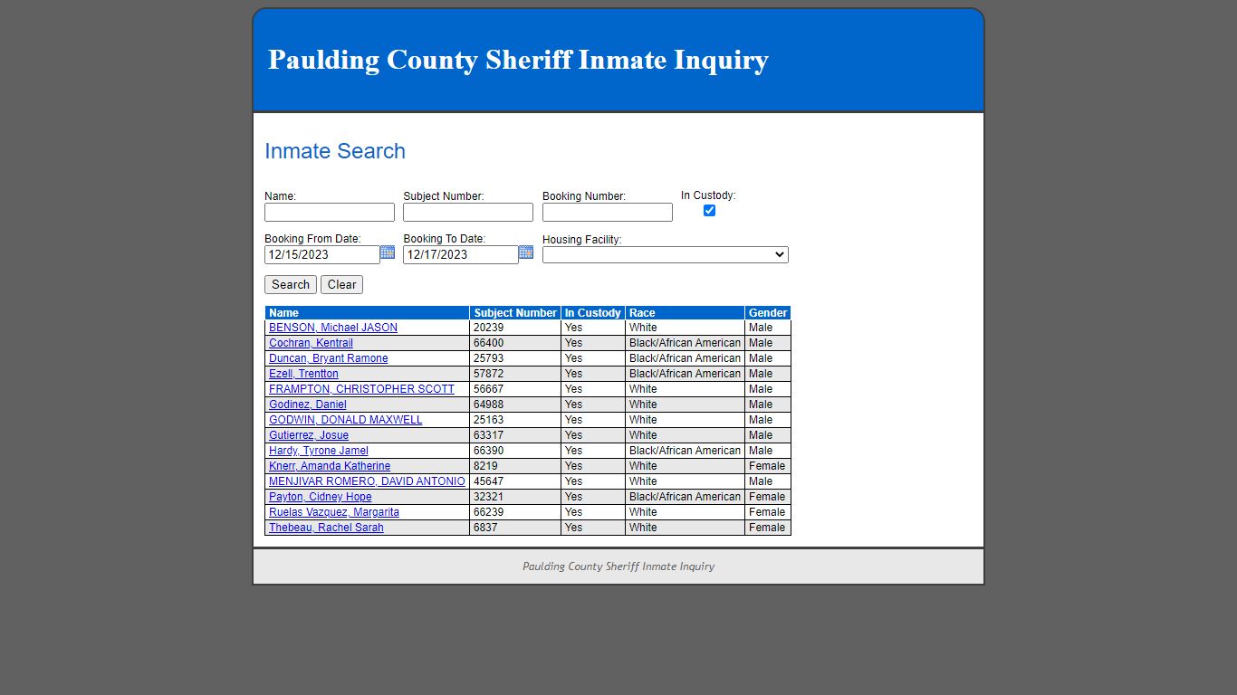 Inmate Search - Paulding County, Georgia